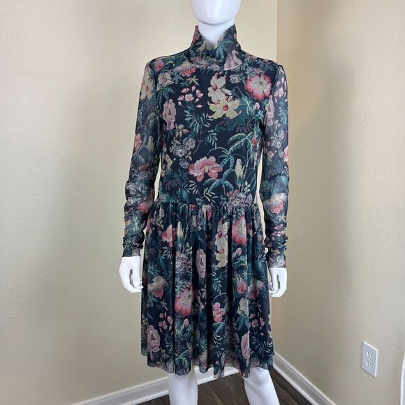 Rebecca Taylor La Vie Women's Size L Faded Garden Mesh Foral Mini Pullover Dress - Picture 14 of 15